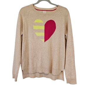 Sincerely Jules Cashmere Heart Graphic  Doft Pullover Lightweight Tan Sweater